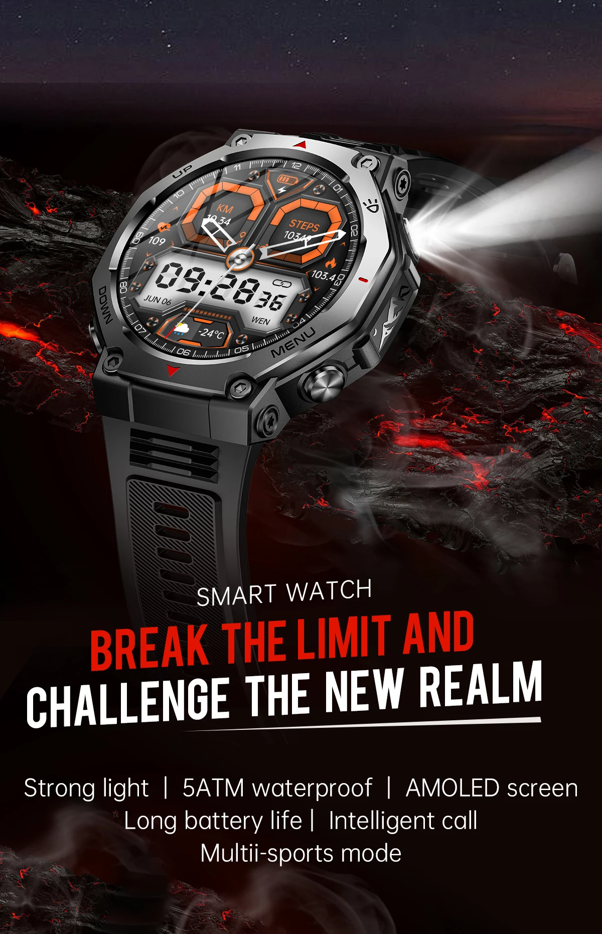 KT85 1.43inch AMOLED Smart Sports Watch 466 466 HD Screen Long Battery Life IPX8-5ATM BT Call Features for Android Flashlight