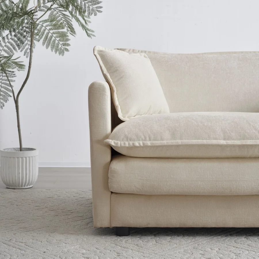 Komfort-Sofa in U-Form mit umkehrbarer Chaiselongue, modulares großes U-förmiges Sofagarnitur, Doppelsofa, extra Ottomane, Beige, Chenille