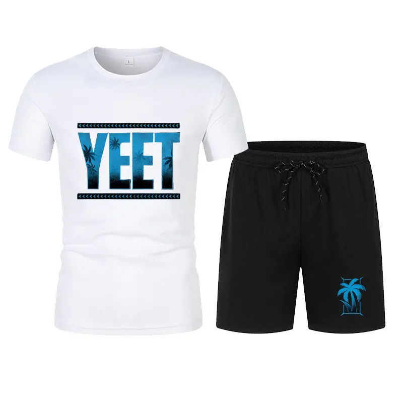

2025 New Summer Men's Black Jey Uso Yeet Mesh T-shirt+Shorts Set Outdoor Breathable Speed Drying Set Slow Running Sports Set