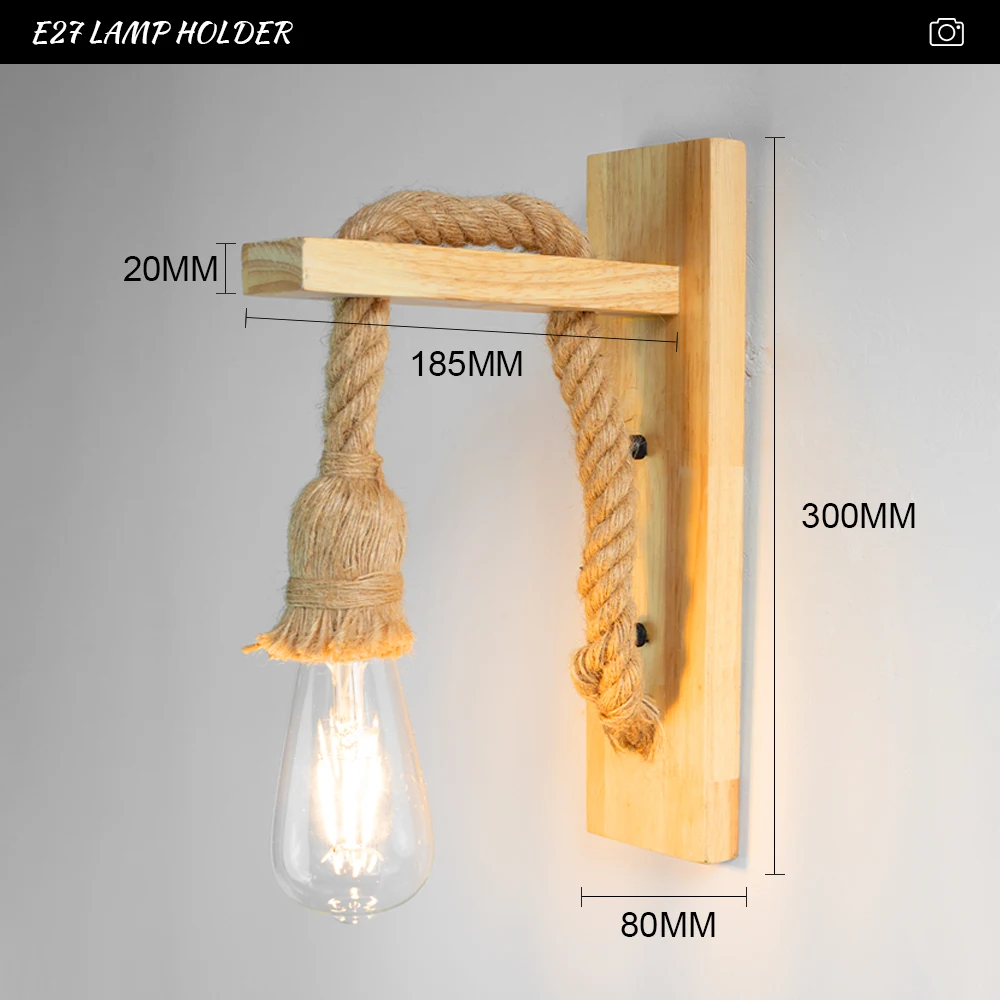 Retor Hemp Rope Wood Wall Sconce Lamps 110V 220V Modern Bedside Wall Light Fixtures Indoor Bathroom Room For Home Decor Lighting