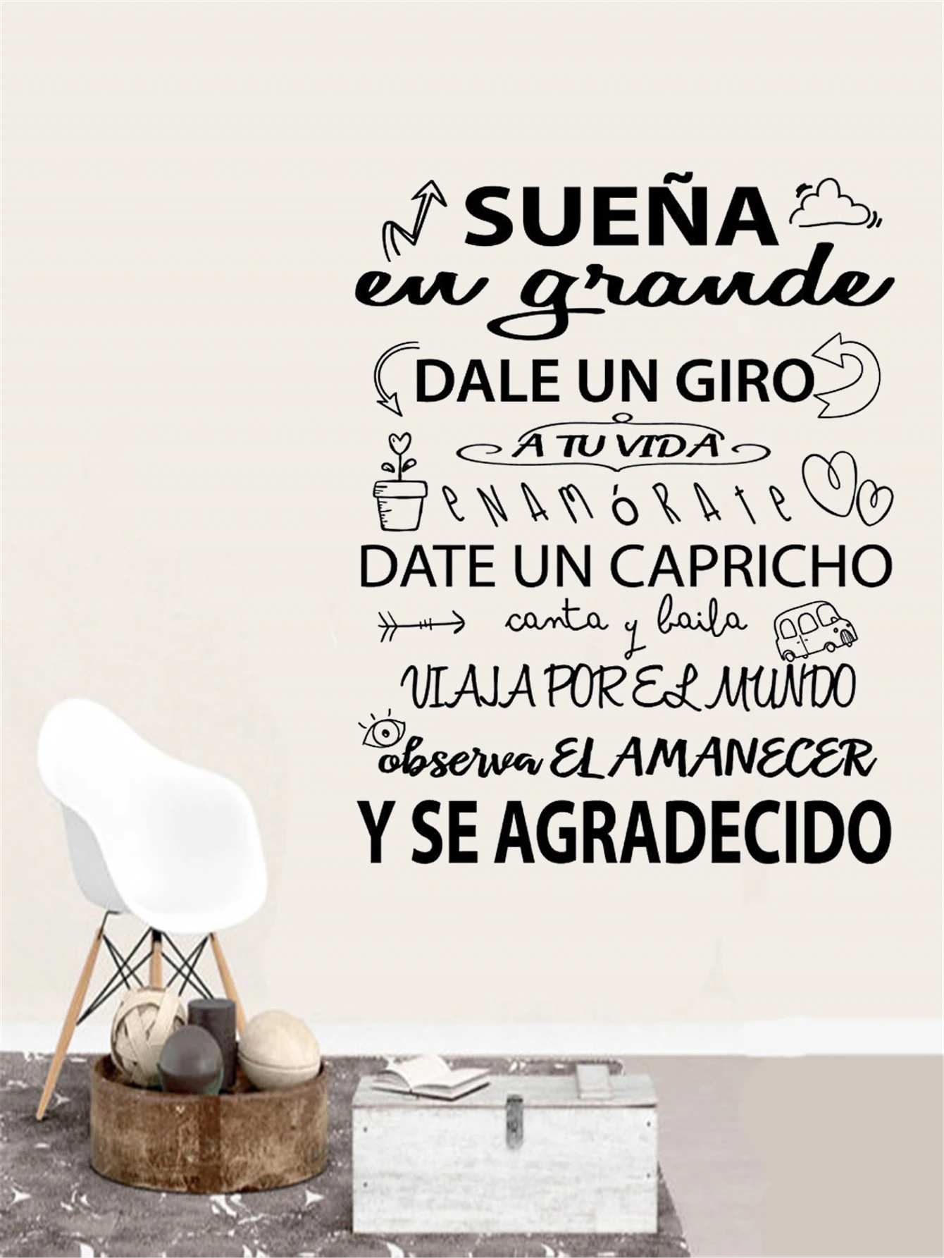 Vinyl Sueña En Grande Dale Un Giro Wall Decals Decorative motivational phrases Decor Spanish Quote Livingroom Stickers RU2018