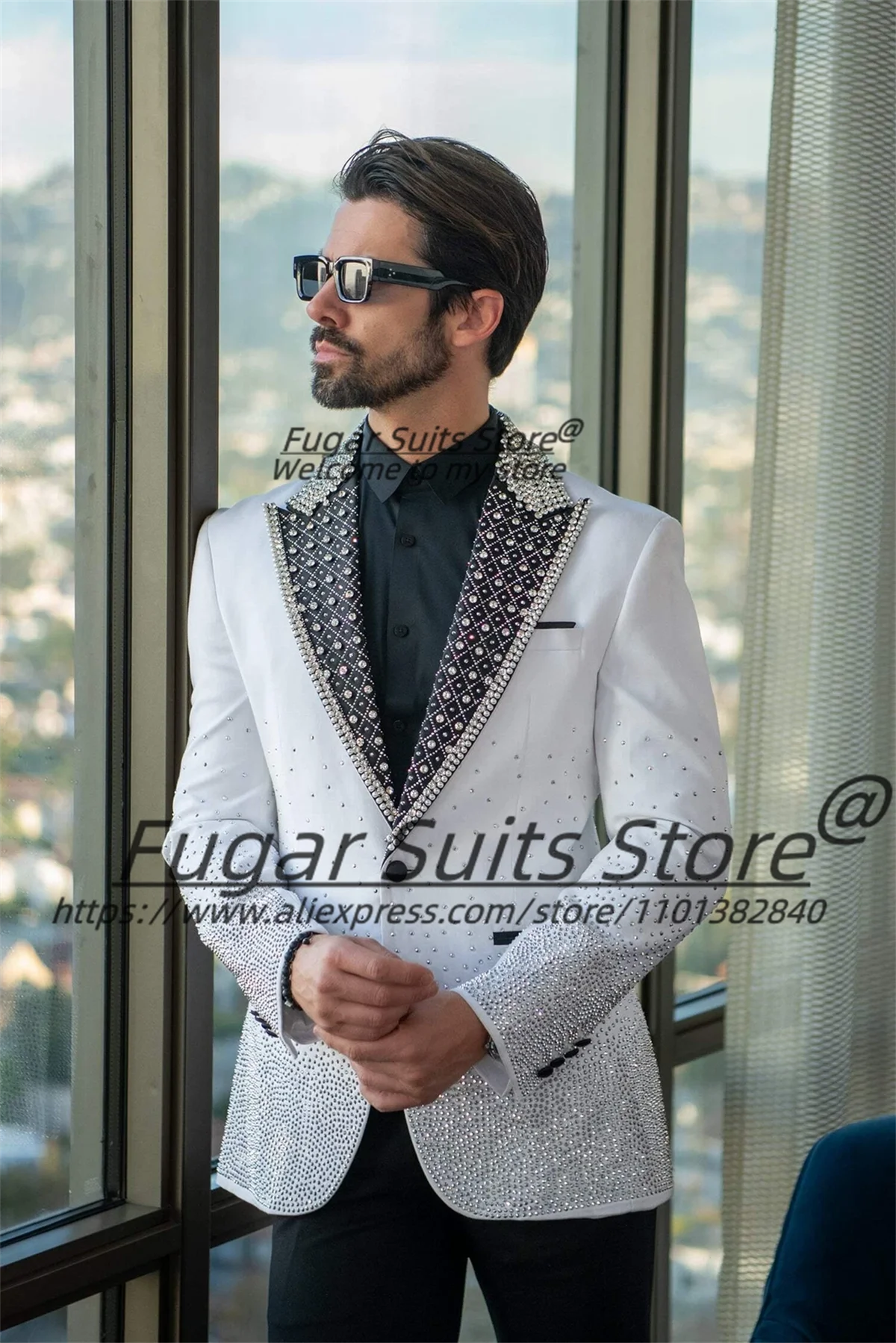 

Белые роскошные мужские костюмы со стразами и пиковыми лацканами по индивидуальному заказу, приталенные свадебные смокинги для жениха, комплекты из 2 предметов, костюм Homme