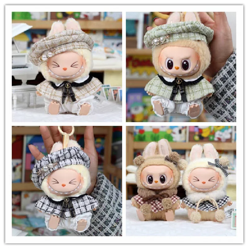 For 15cm Cute Labubu V1 V2 Stylish Cape With Beret Set  Labubu Stylish Clothes Outfit Labubu Ropa