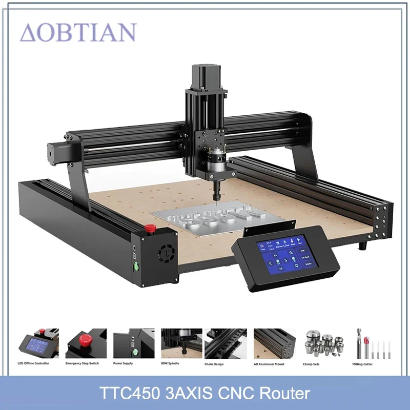 TTC450 3AXIS CNC Router Milling Cutting Laser Engraver Spindle Motor Kit DIY for PCB PVC Metal Acrylic Laser Printer Working