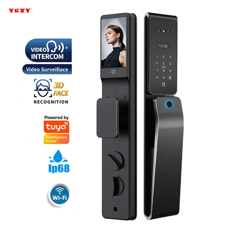 Yagu Smart Fingerprint Lock, 3D Facial Recognition, Numeric Password Lock, Active Video Intercom, Multilingual