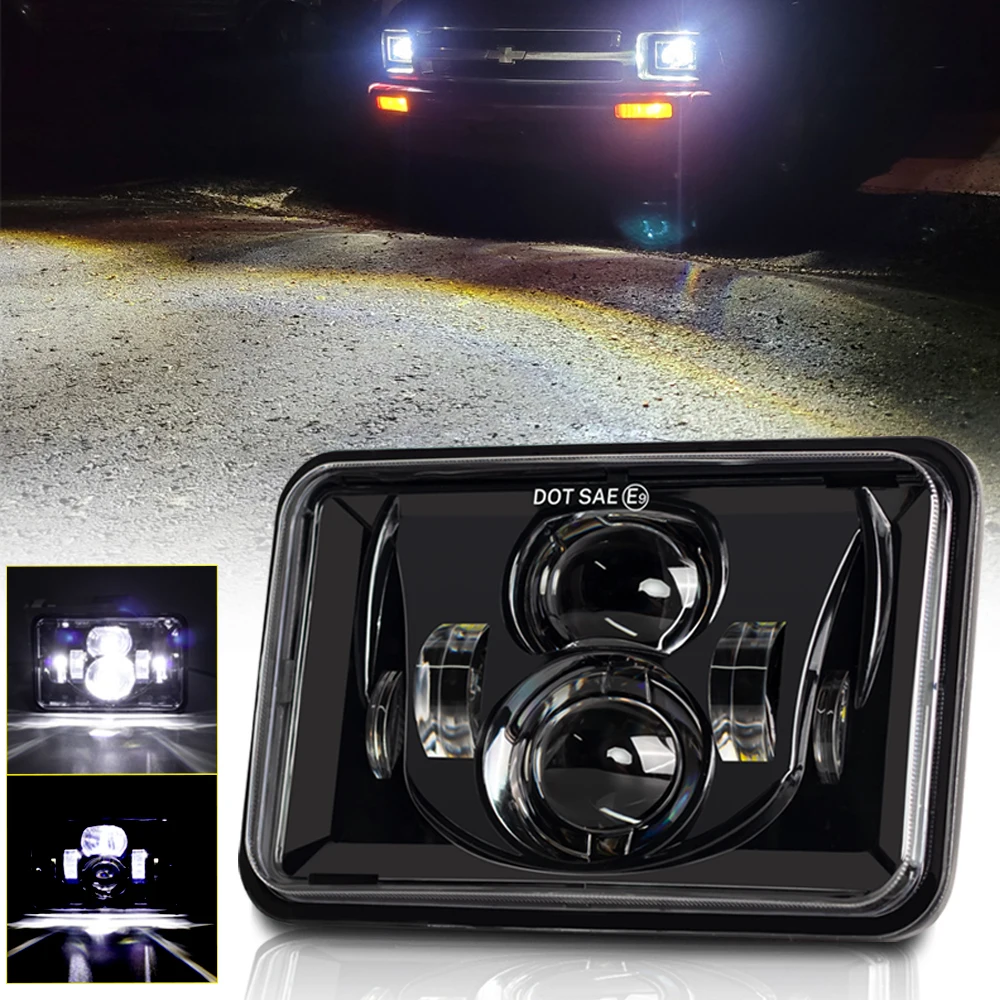 4x6 Inch LED Headlight W/ White Amber DRL/Turn Signal Hi/Lo Beam for H4651 H4652 H4656 H4666 H6545 Car Truck Offroad