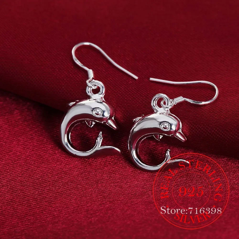 100% 925 prata esterlina brinco coreano vintage simples golfinho longo balançar brincos para mulheres 2025 noivado jóias de casamento