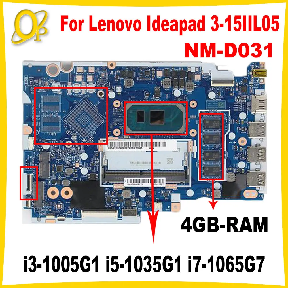 

GS454/GS554/GV450/GV550 NM-D031 for Lenovo Ideapad 3-15IIL05 laptop motherboard i3-1005G1 i5-1035G1 i7-1065G7 CPU 4G RAM DDR4