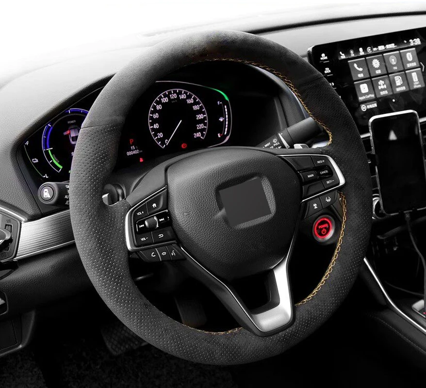 Genuine Leather Yellow Thread Steering Wheel Cover Wrap For Alcantera Car Accessoires Specifically For Honda Accord 10 Insight