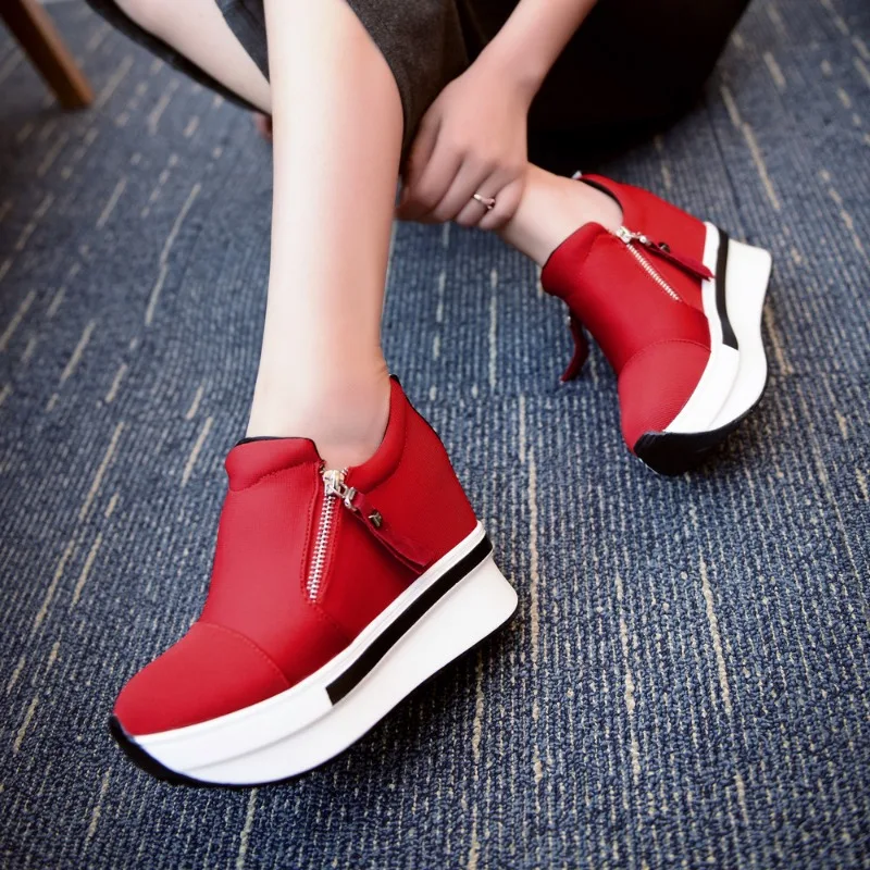 Women Wedges Ankle Boots Platform Thick Bottom Shoes Slip On Zipper Fashion Casual Female Sneakers Shoes Zapatos De Mujer