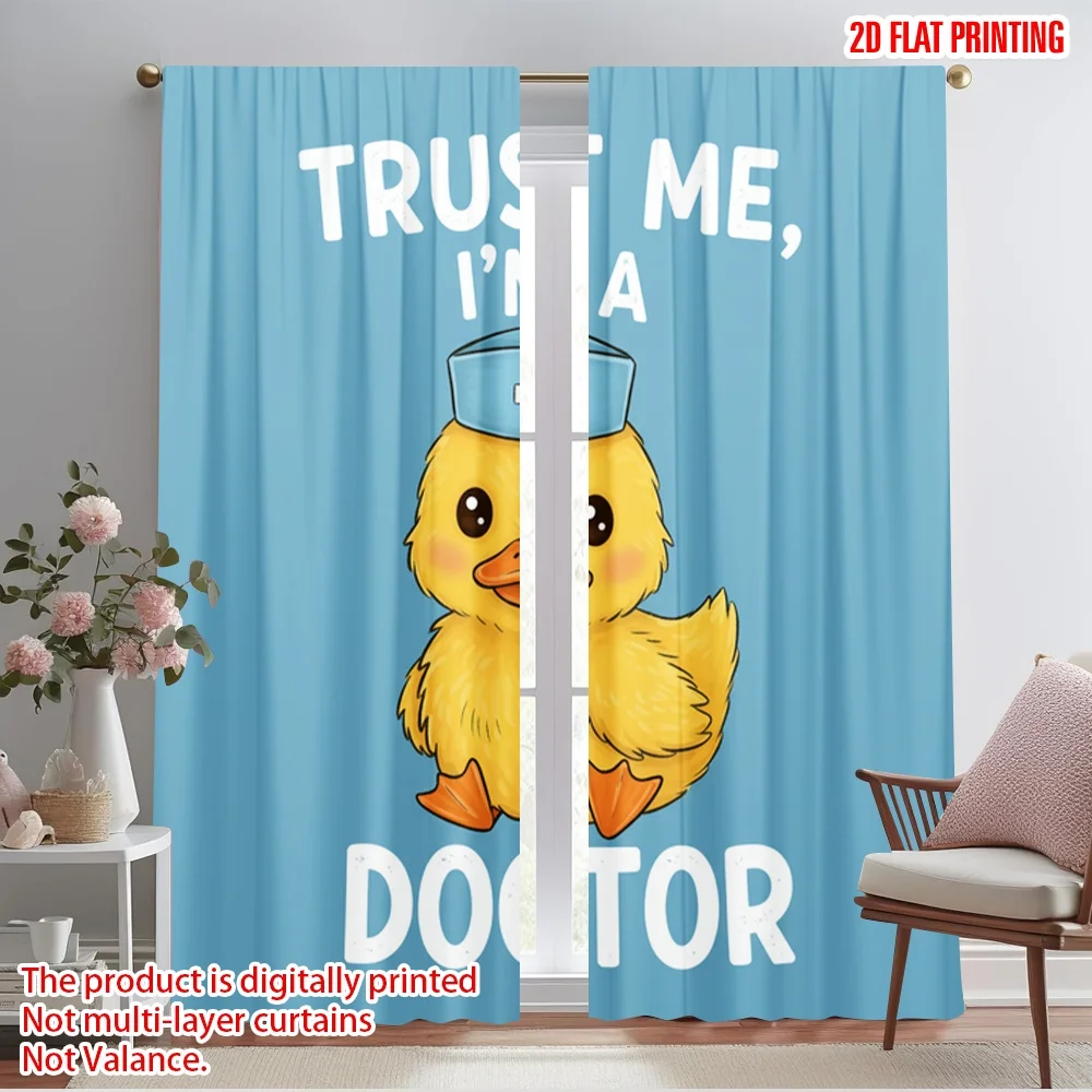 

2pcs 2D flat printing Window Curtains Trust Me Doctor Duck Polyester Without Electricity Birthday Party Perfect for Home & Party