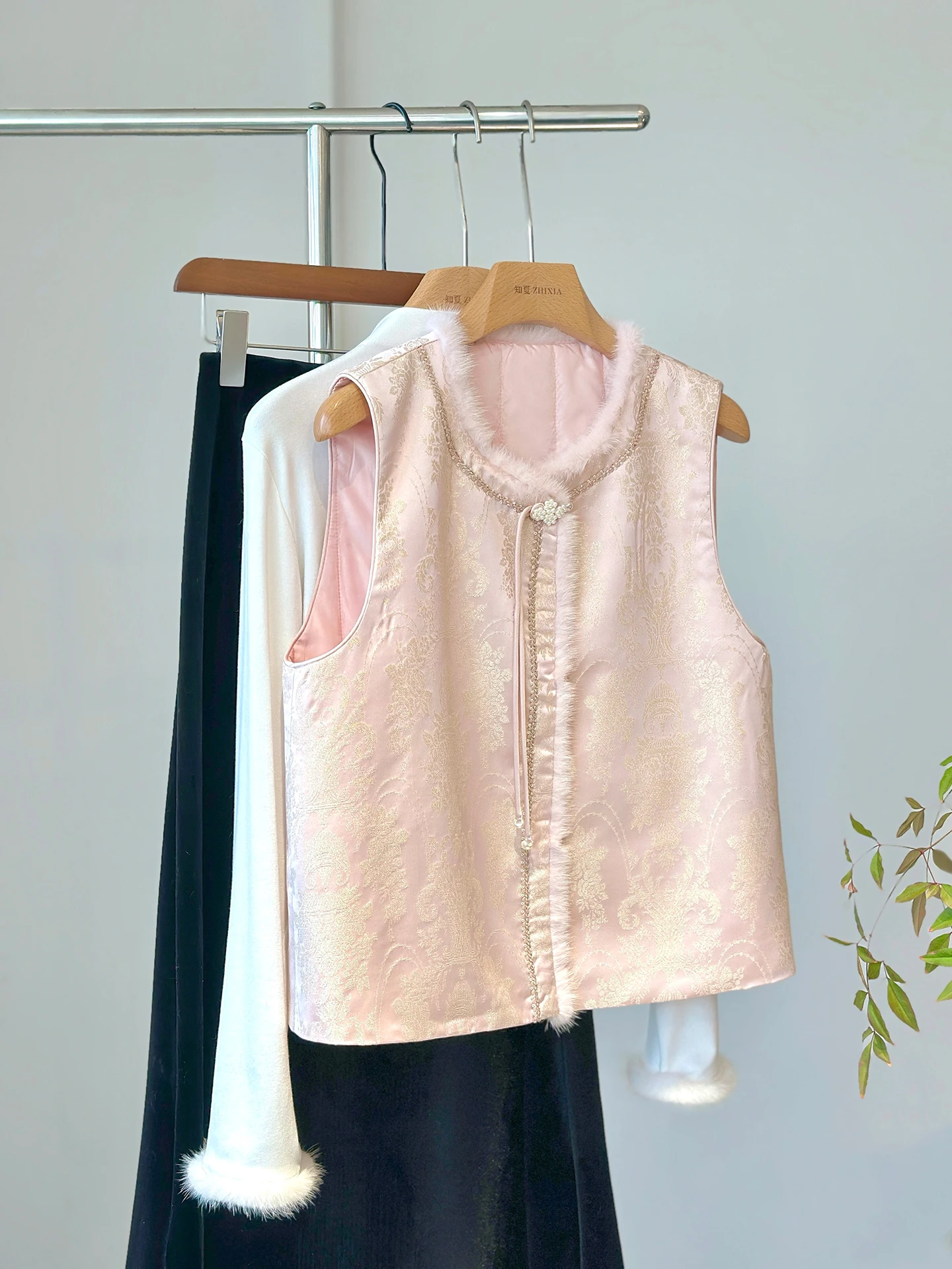 Pink High-Grade New Chinese Vest Women's Daily Western Style Youthful-Looking Outer Wear National Cotton Padded Thickened