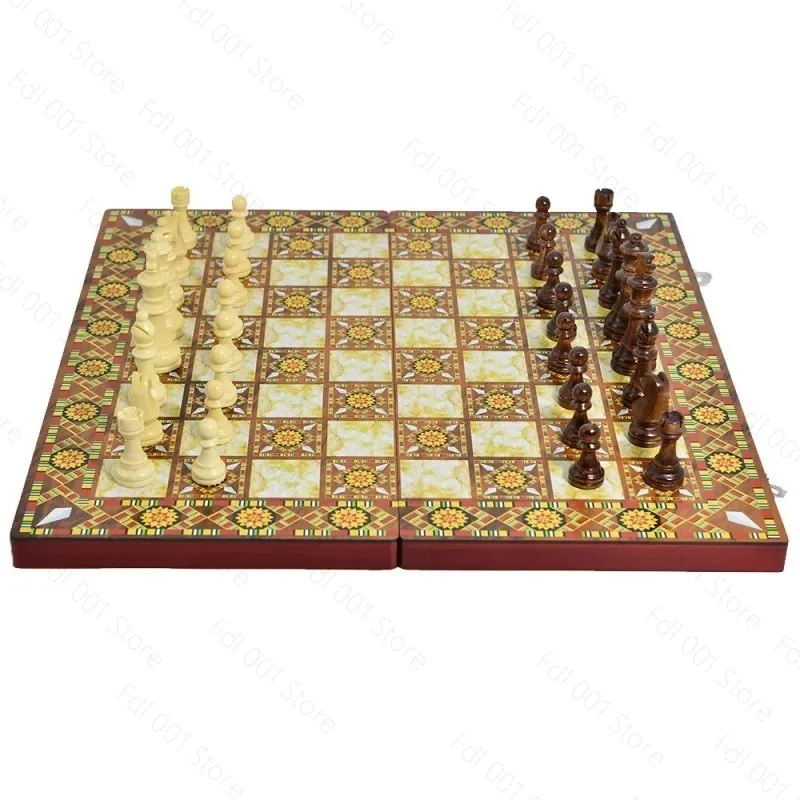 3-In-1 Wooden Chess Backgammon Portable Folding Multi-size Student Puzzle Chessboard