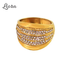 Liora Luxury Rhinestone Rings For Women 316L Stainless Steel Round Charm Wedding Rings Fashion Waterproof Jewelry