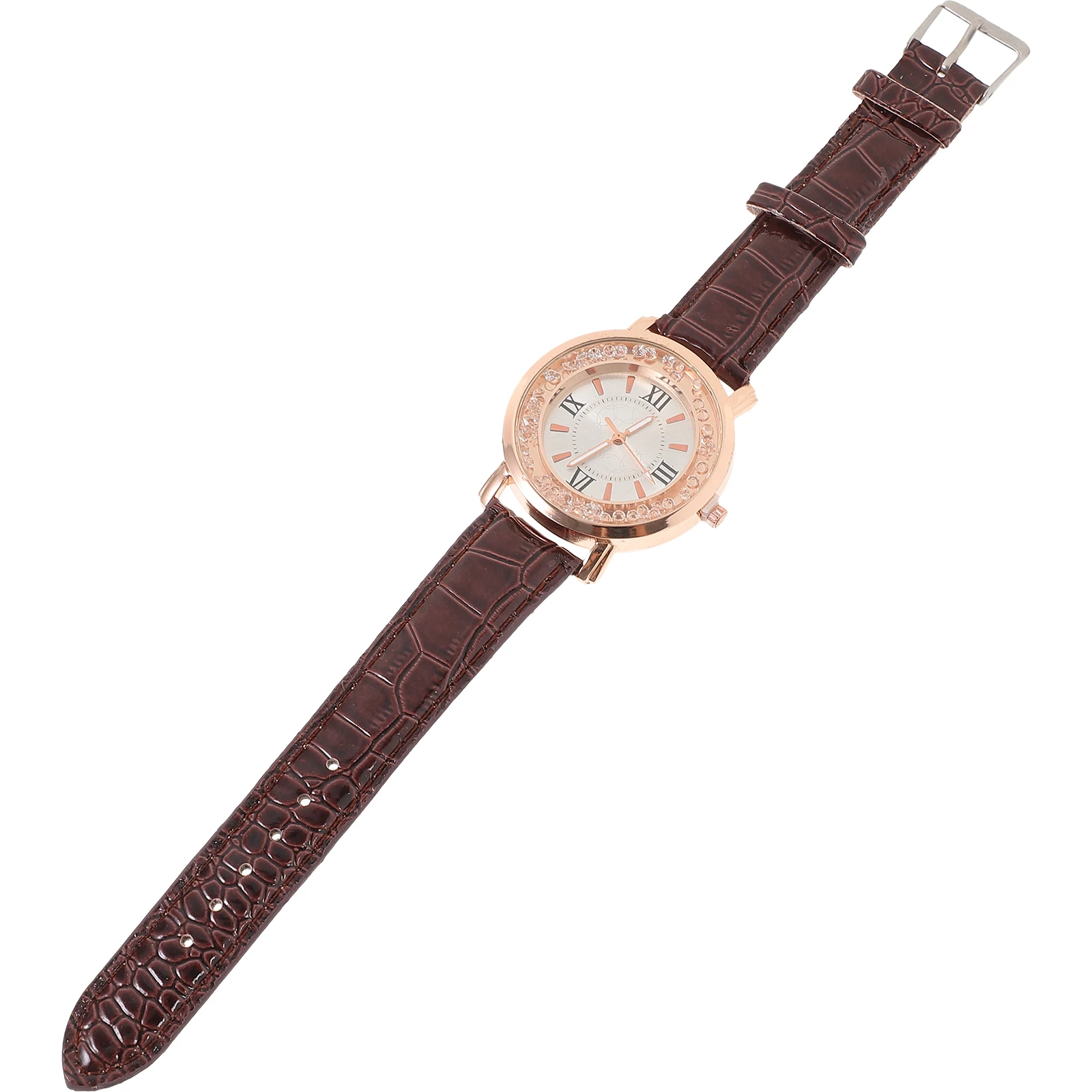 

Women Fashion Rhinestone Quartz Watch For Lady Mother Wife Alloy Strap Coffee Color Waterproof Precise Timekeeping