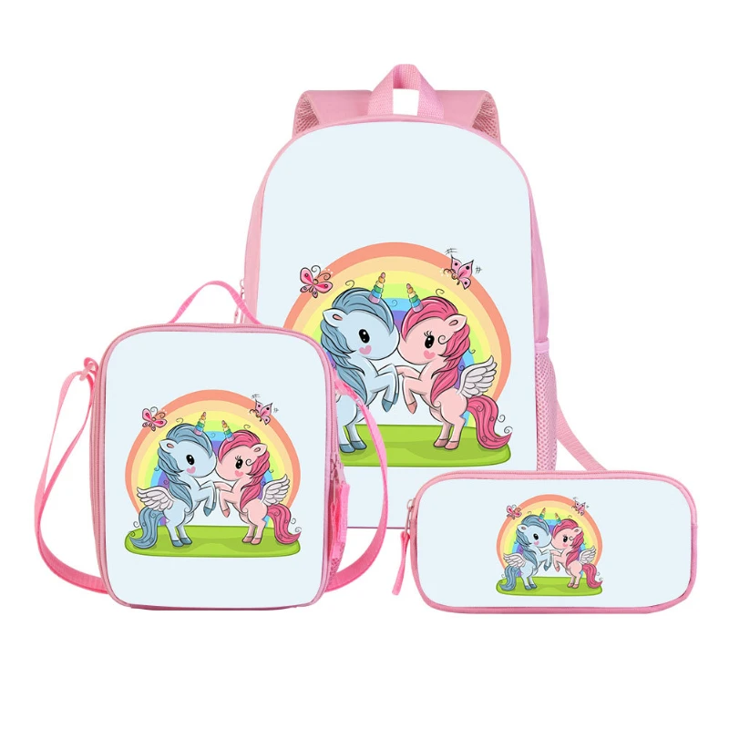 3 Piece Children Unicorn Backpacks Cute Student Schoolbag Girls Boy Shoulder Bags Anime Pen Bag In Kindergarten Gift Sac Licorne