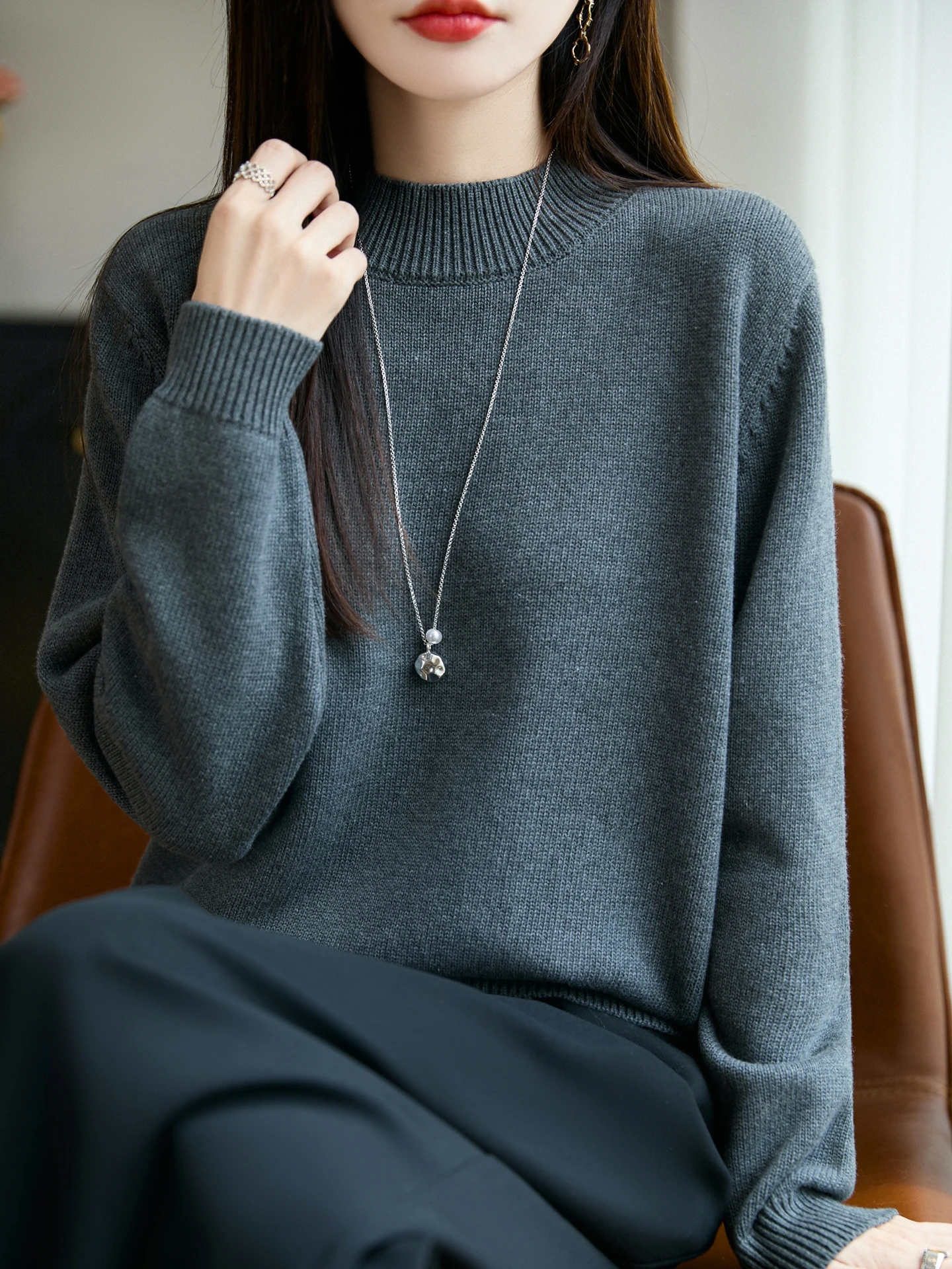 Loose Cotton Knit Sweater Women's f High Collar Long Sve Autumn Outerwear Comfortable Breathable Korean Sle Top