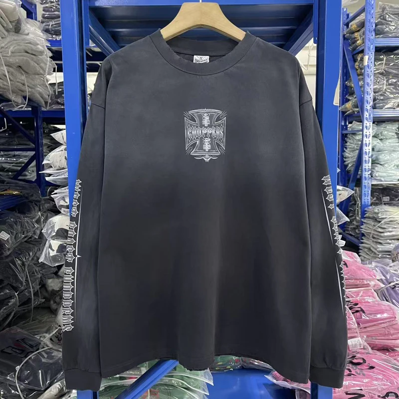 

High Street Casual West Coast Choppers Long Sleeve T Shirts Washed Do Old Men Women All-match West Coast Tops Tee