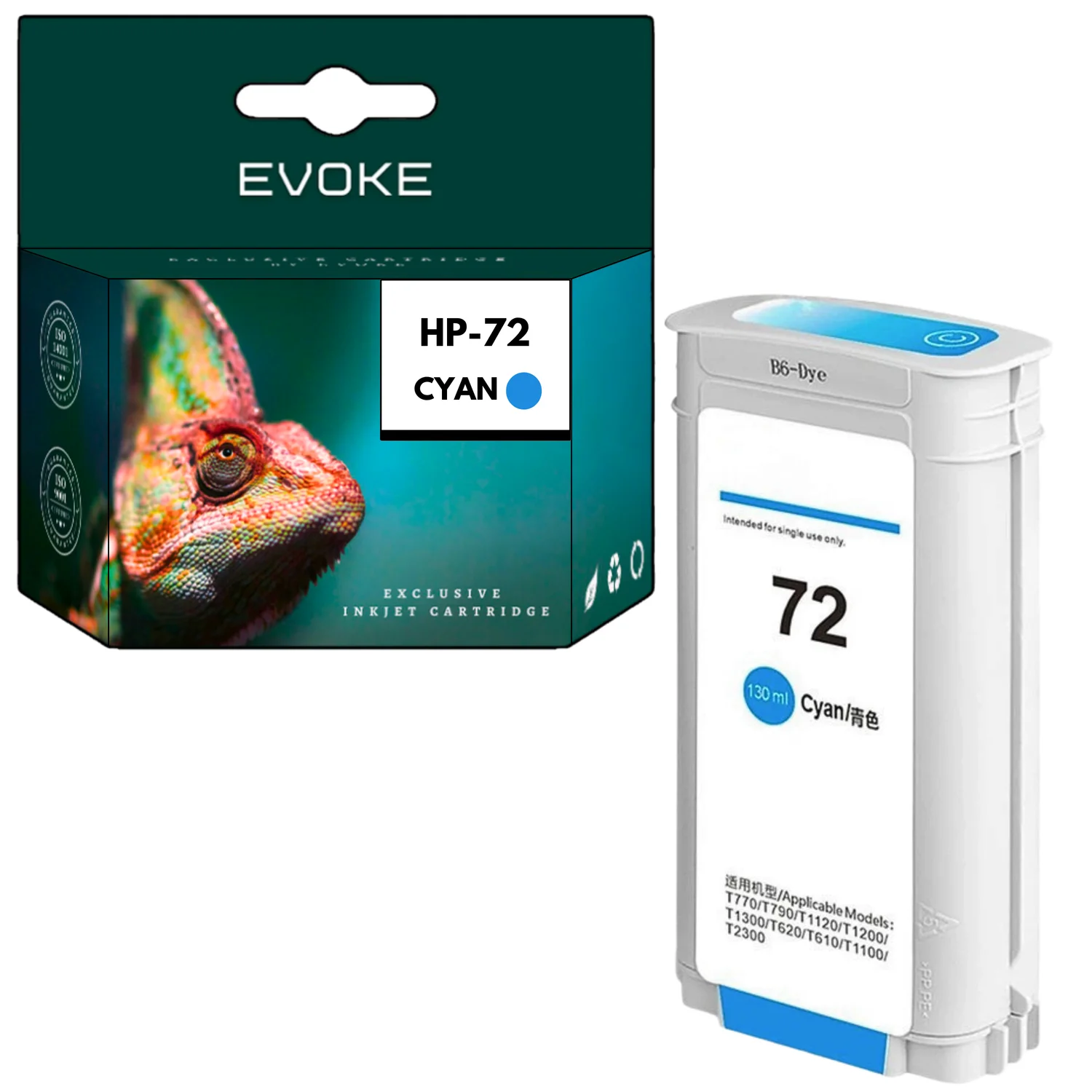 Evoke Compatibele Inkt voor Hp 72C 72 72 C C9371A Cyaan 130 ml Designjet T610 T620 T790 T770 T1100 T1200 T1200 Hd T2300 T1300