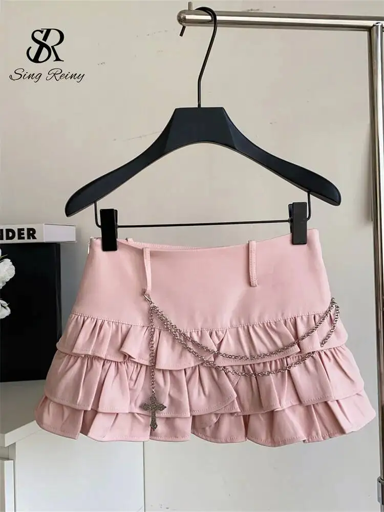 Ladies Hotsweet Cake Skirt Summer Hot Girl Celebrity Style Metal Chain Slim Workwear Versatile Fashion Edgy Mini Skirt