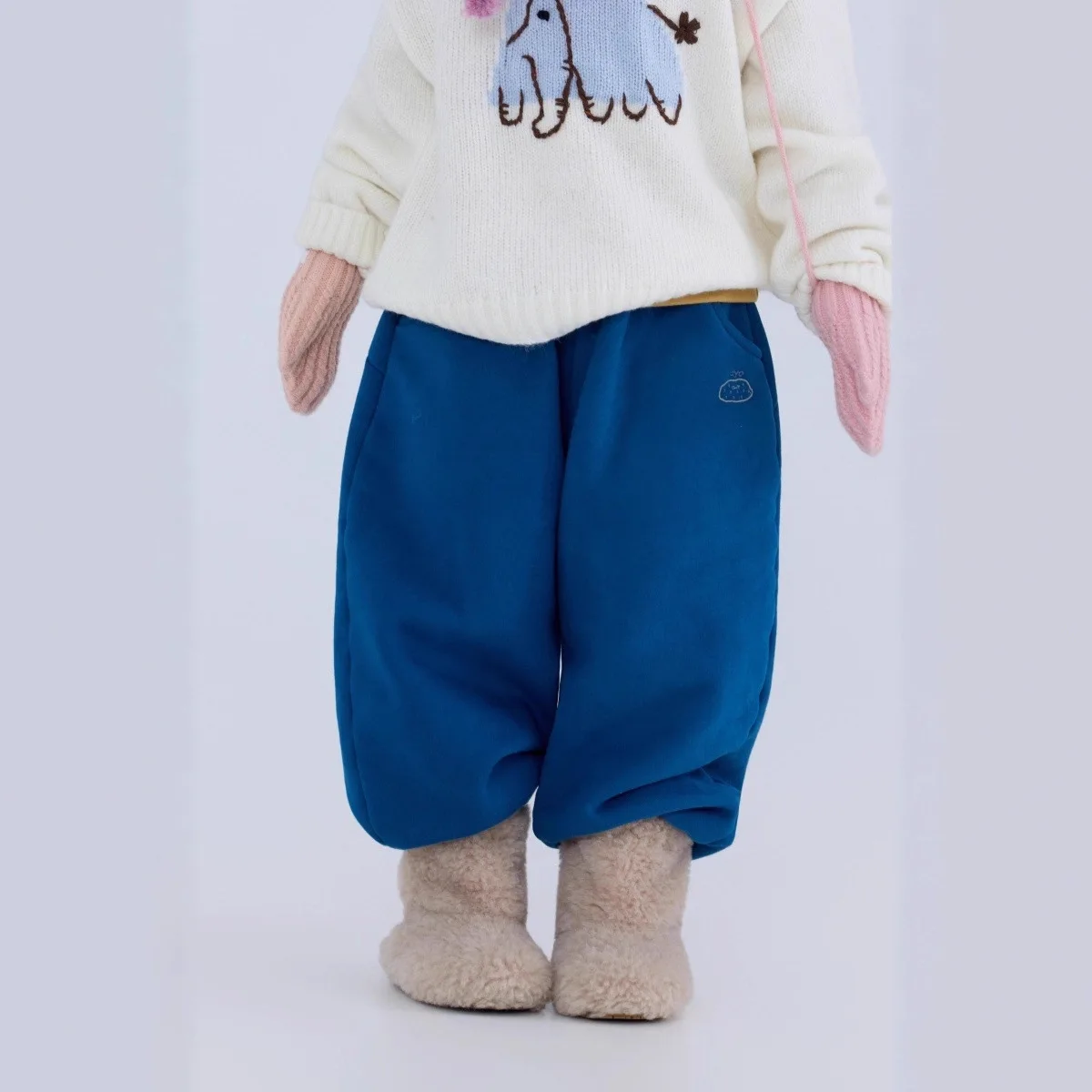 

Infant Baby Girls Jogger Pant New Winter Cartoon Embroidery Plus Velet Toddler Girls Sport Pant Mid Waist Warm Kids Pant