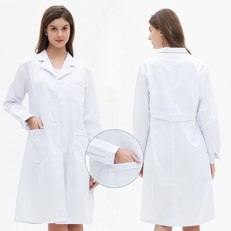 เสื้อกาวน์แพทย์แขนยาวสีขาวเนื้อหนา |   ชุดทำงานแพทย์ฤดูร้อน