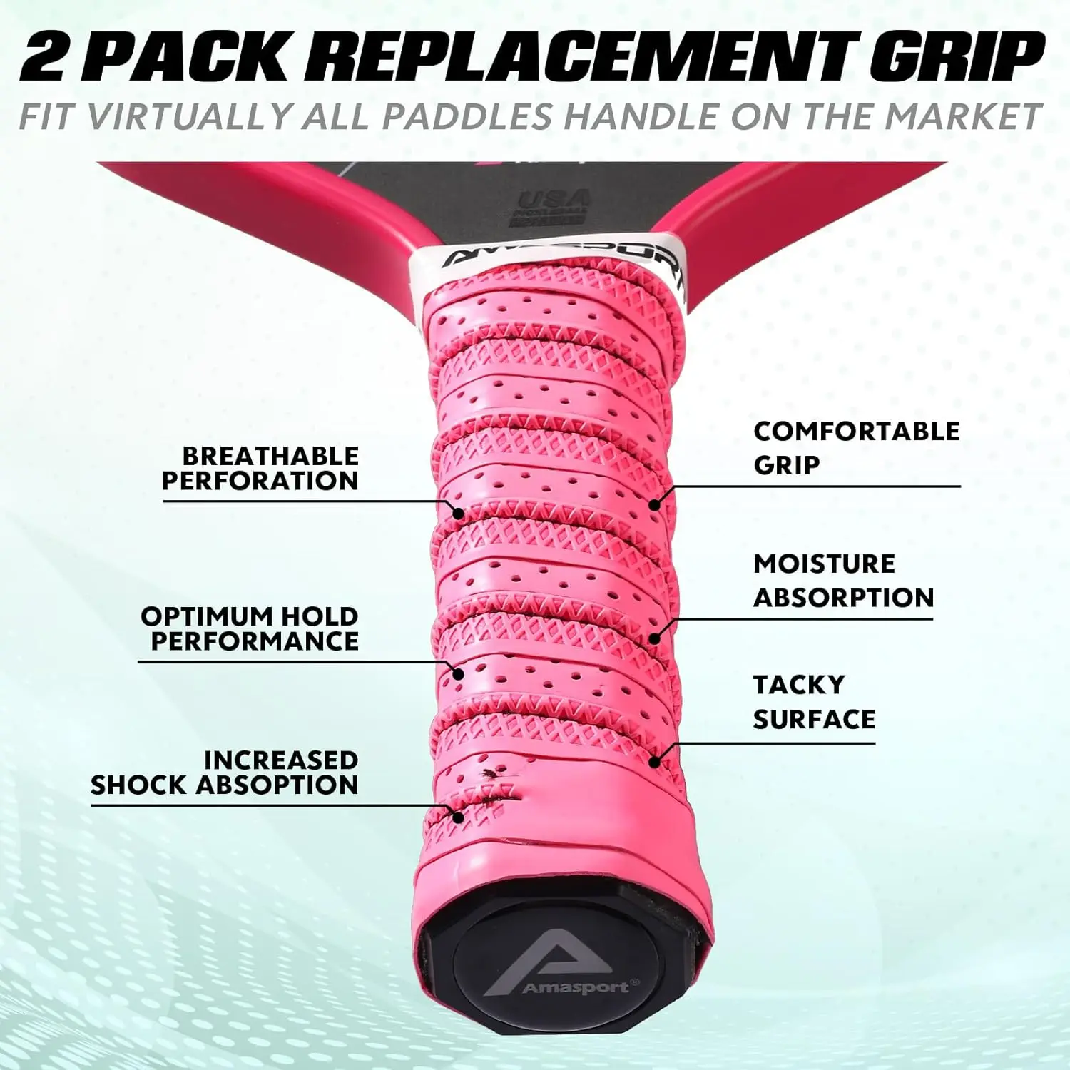 AMASPORT Pickleball Paddle Grip Tape 2Pack Pickleball Overgrip Replacement Grip Wrap for Pickleball Rackets Anti-Slip Grip Ridge