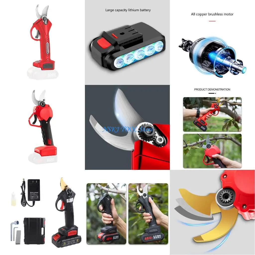 

L8RC Cordless Electric Pruning Shears Battery Powered Tree Branch Pruner Trimmer 48VF 100W Cordless Pruners for Gardening