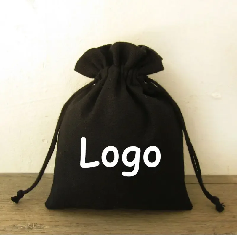 Black Cotton Drawstring Bag Sachet/Decorative/Packaging/Jewelry/Wig/Wedding/Gift Jewelry Pouch Custom Logo Print 7x9cm 100PCS