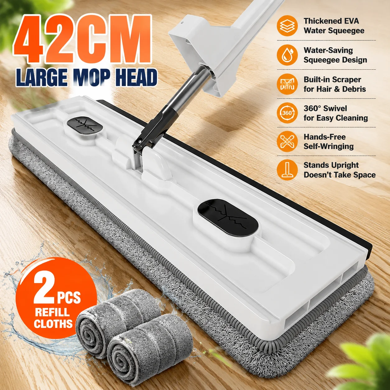 Flat Mop Hands Free Wringing Super Absorbent Floor Mop Home Cleaning Tool Wet Dry Use Lazy Mop Floor Sweeper