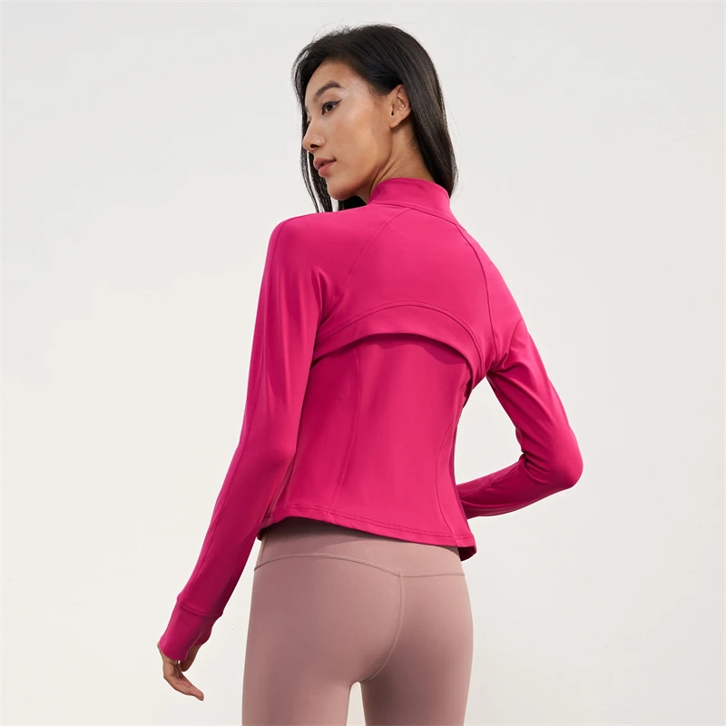 2024 Sports Jacket Gym Workout Top Women Long Sleeve Slim Yoga Coat Clothes Running Fitness Casual Sweatshirt With Thumb Jack