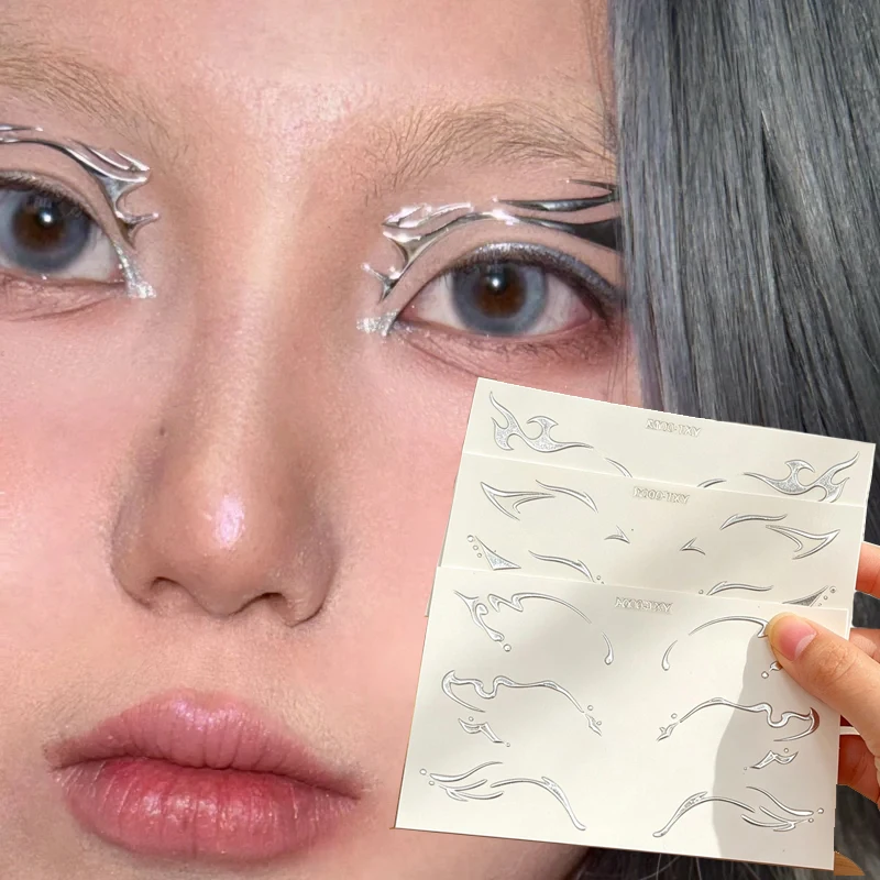 Sliver Eyes Face Makeup Stickers Lasting DIY Laser Y2K Eyeliner Decoration Decals Festival Party Facial Eye Makeup Decorations