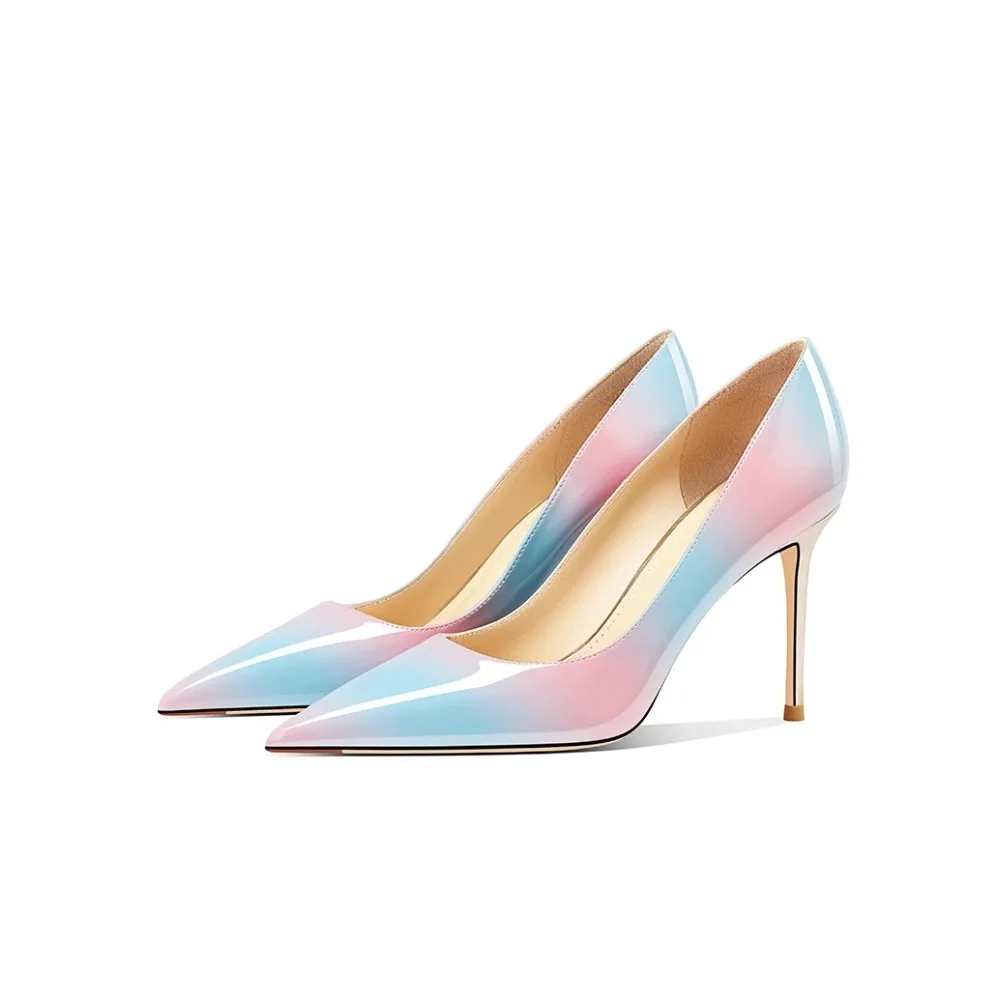 

2025 New Genuine Leather Pointed Toe High Heels Women French Style Sexy Gradient Color Dress Shoes