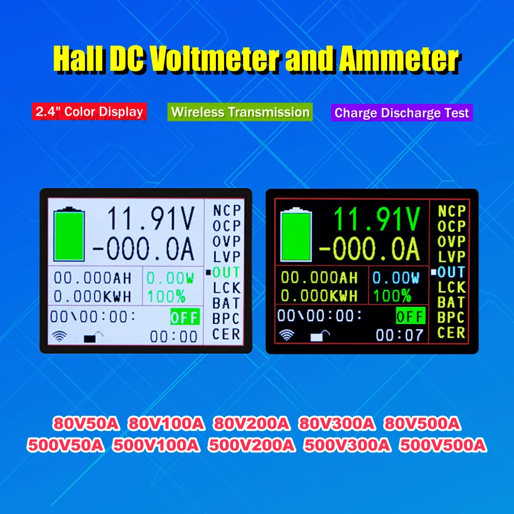 2.4 "สีไร้สายโวลต์มิเตอร์ DC80V/500V รุ่น C10s Compact 50A/100A/200A/300A/500A แอมป์มิเตอร์ Current Meter Power ความจุเมตร