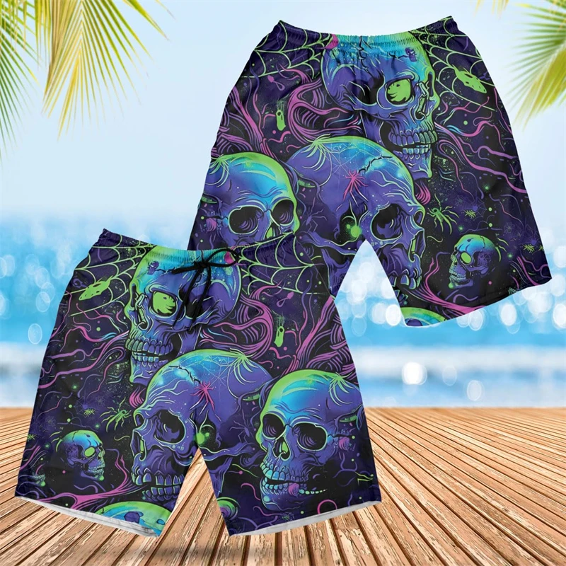 Hawaiian Funny Skull Graphic Beach Shorts Hip Hop Horror Skeleton Graphic Short Pants For Men Vacation Y2k Male Trunks Bermudas