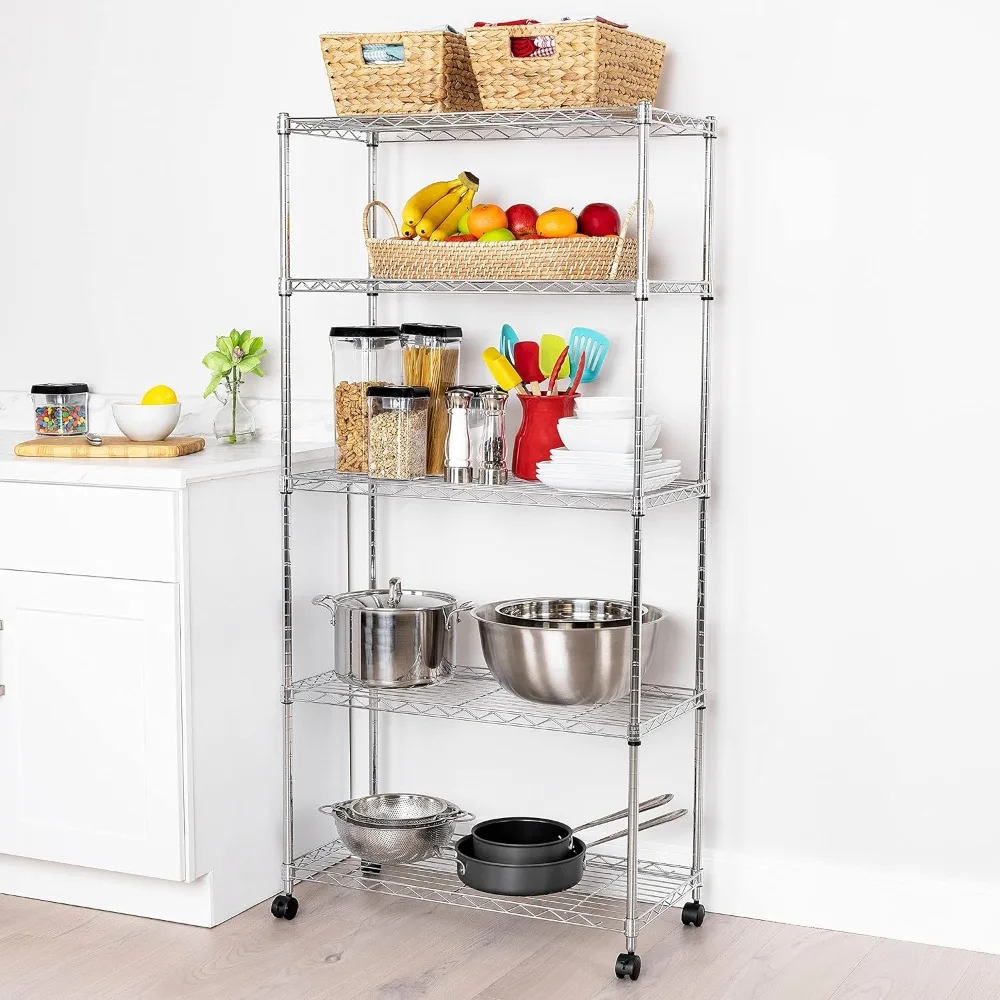 Seville Classics 5-Tier Wire Shelving with Wheels, 5-Tier, 30 W x 14 D (NEW MODEL), Chrome Plating, Plated Steel