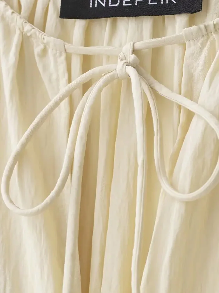 HH femme nouvelle mode Chic robe longue solide col en v nœud à lacets décoration femmes été décontracté robes sans manches en vrac