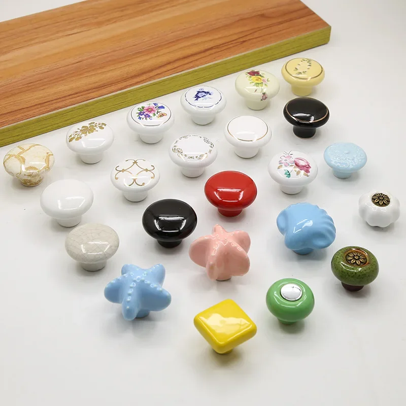 Drawer cabinet door ceramic handle children's round single hole shoes cabinet closet door handle no punch bottle lid handle