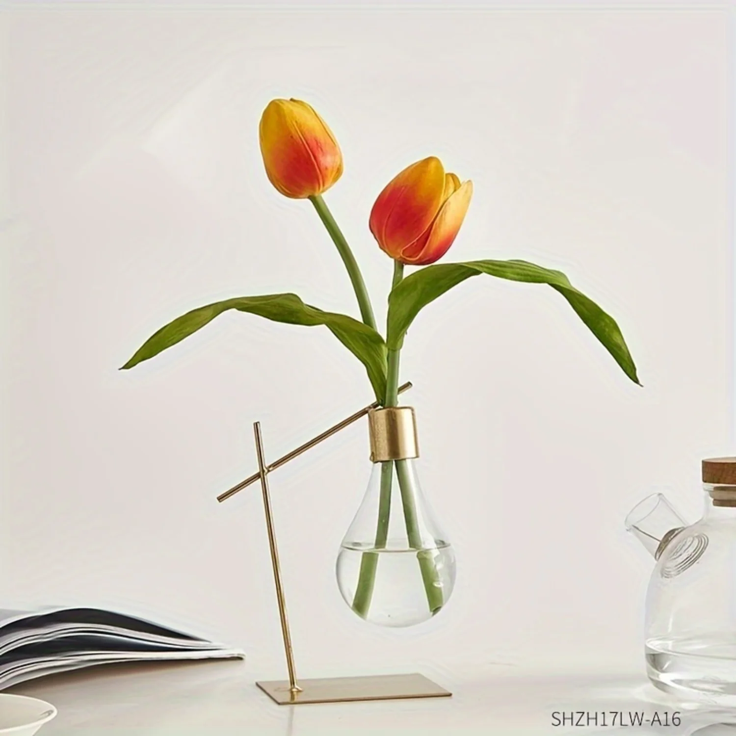 مزهرية زهور صغيرة مائية شفافة مبتكرة، ديكور تشكيلة زهور صناعية فاخرة خفيفة، فاو حديث وبسيط