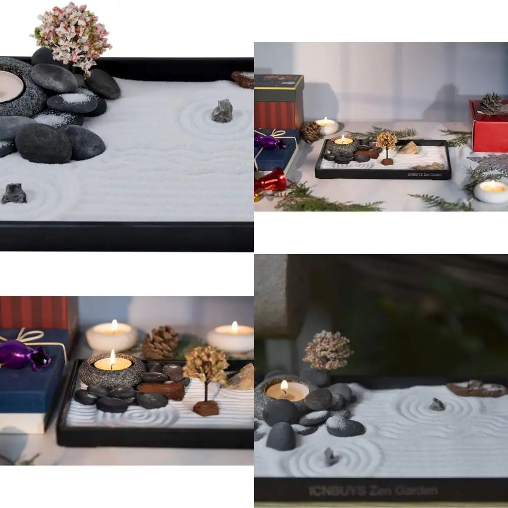 

Handmade Zen Garden Pebble Tealight Candle Holder Set Quiet Spring with Free Zen Garden Tools, Sand, Base Tray and Accessories