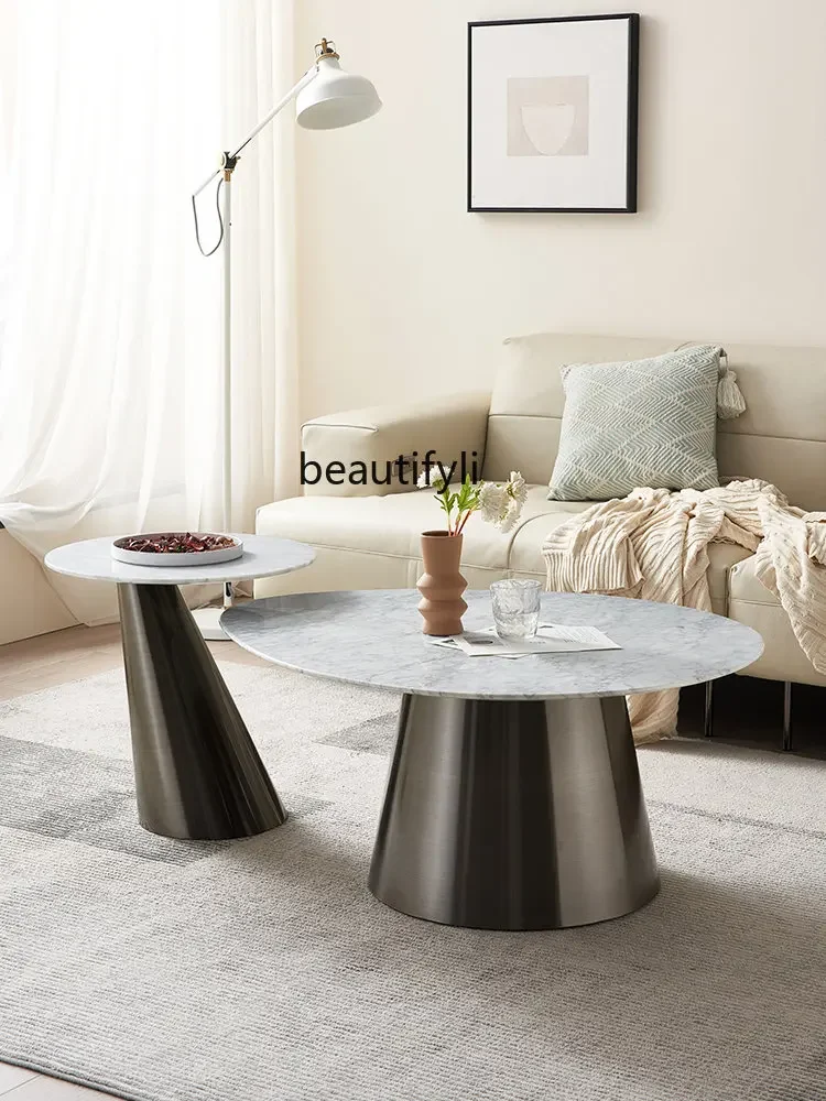 

R11 Natural Marble Tea Table Combination Light Luxury Modern Luxury Stone Side Table Living Room round Small Table
