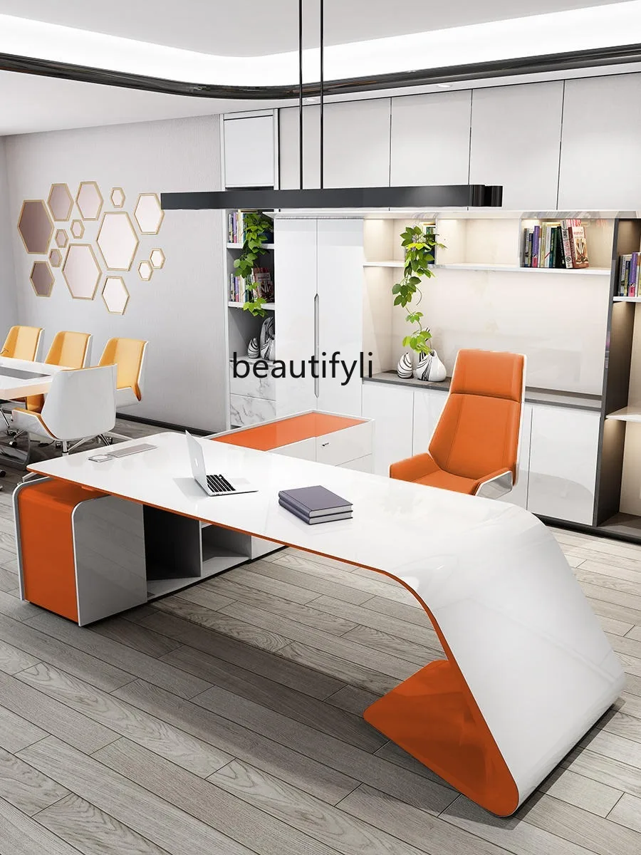 Designer Creative Painting Modern Simple White Orange Manager Supervisor Desk Technology Sense President Desk