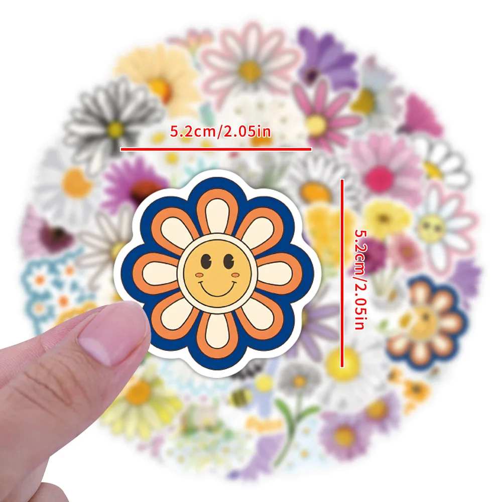 55/110PCS Cartoon Daisy Flowers Graffiti Decorative Stickers Fun Creative Decorative Wardrobe Bookshelf Guitar Bicycle Decal