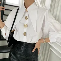 White Elegant Pearl Women Shirts Korean Sharp Corner Collar Loose Long Sleeve Ladies Blouse Y2k Fashion New Chic Female Tops - Image 2