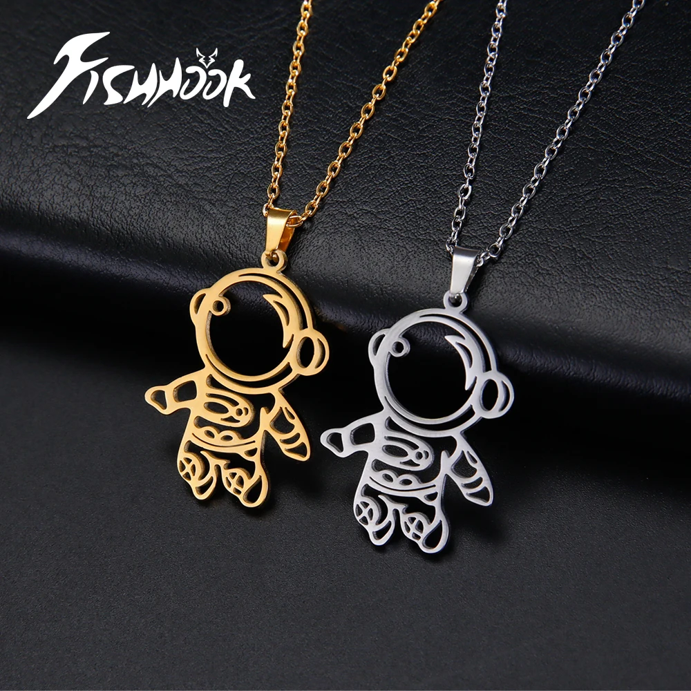 Fishhook Astronaut Necklace Space Universe Chain Rocket UFO Gift For Woman Man Stainless Steel Pendant Fashion Trend Jewelry New