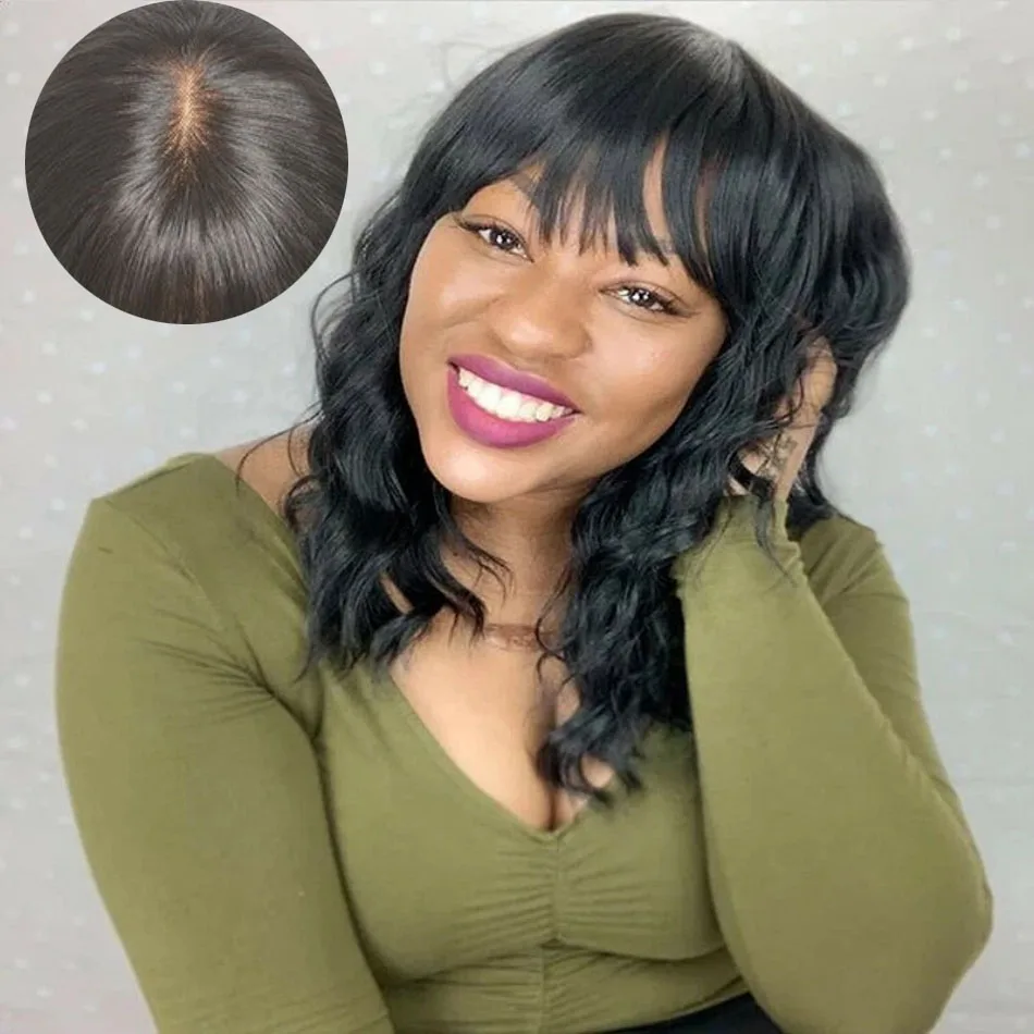 

10 16 Inch Short Bob Body Wave Human Hair Wigs With Bangs For Black Women Full Machine Made 3x1 Lace Middle Part Fringe Bob Wig