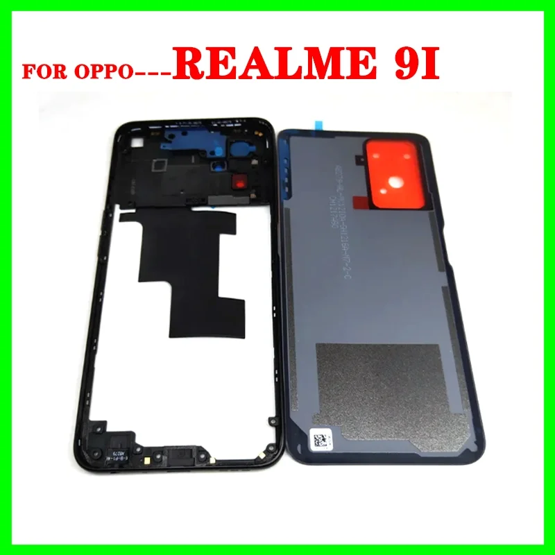 For Realme 9i RMX3491 Back Battery Glass Cover With LCD Front Middle Frame Bezel & Volume ButtonsWith Camera Lens Button