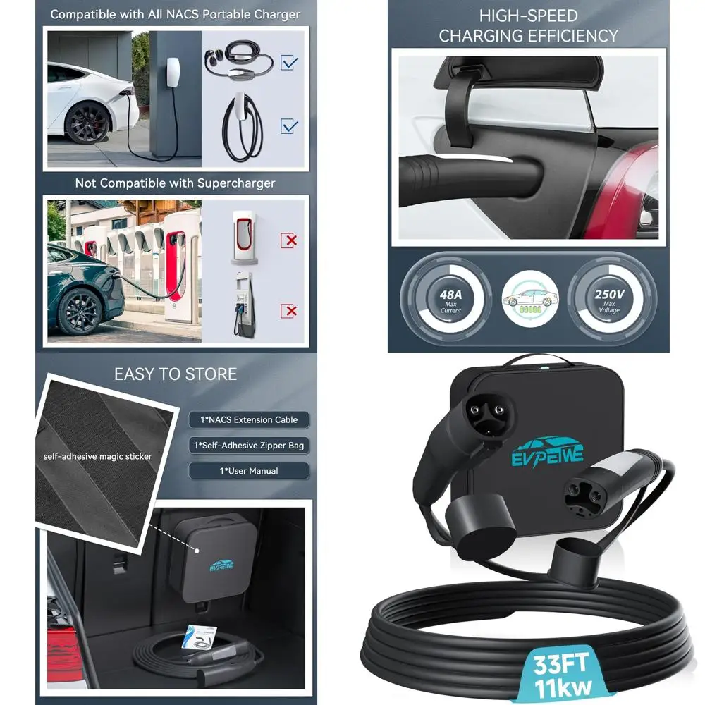 

Удлинитель 33 фута для Tesla 11 кВт, 48 А, 240 В, удлинительный кабель для зарядного устройства Tesla, совместимый с грузовиком Model 3/Y/X/S/Cybertruck, Extensio