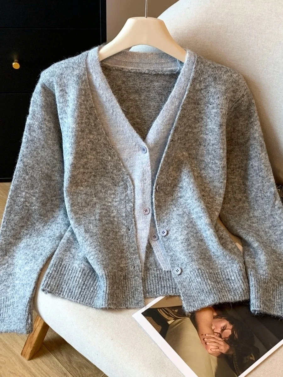 أوصى الذاتي كي طويلة Sve V-Ne محبوك سترة مفتوحة المرأة الخريف الشتاء لينة مريحة سترة Jaet الكورية Sle #4