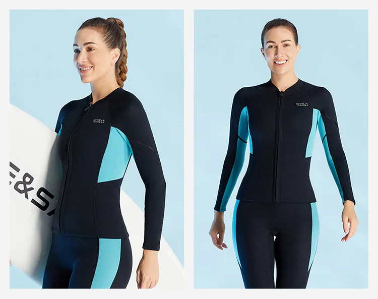 Trajes de neopreno, chaqueta superior para hombre y mujer, camisa de manga larga de neopreno de 1,5mm, chaleco con cremallera frontal, traje húmedo que mantiene el calor para adultos, buceo, Surf, natación